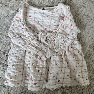 White Ruffled Top with Pink & Red Heart Grid design